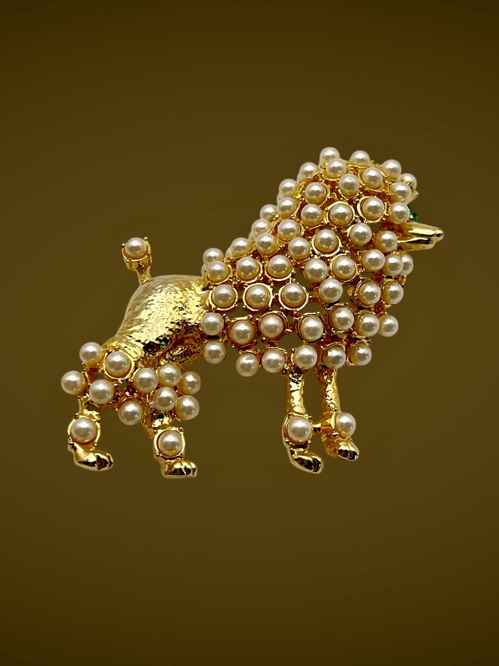 Vintage MCM Style Pearl Encrusted Poodle Statement Brooch Gold Tone Dog Estate